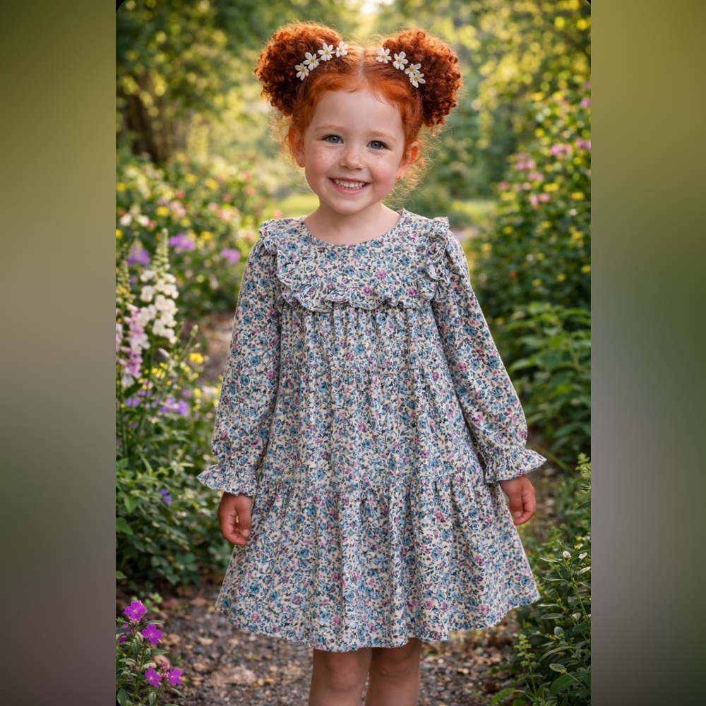 Zara Floral girl Dress - Blue and Pink. Size 2-3T.